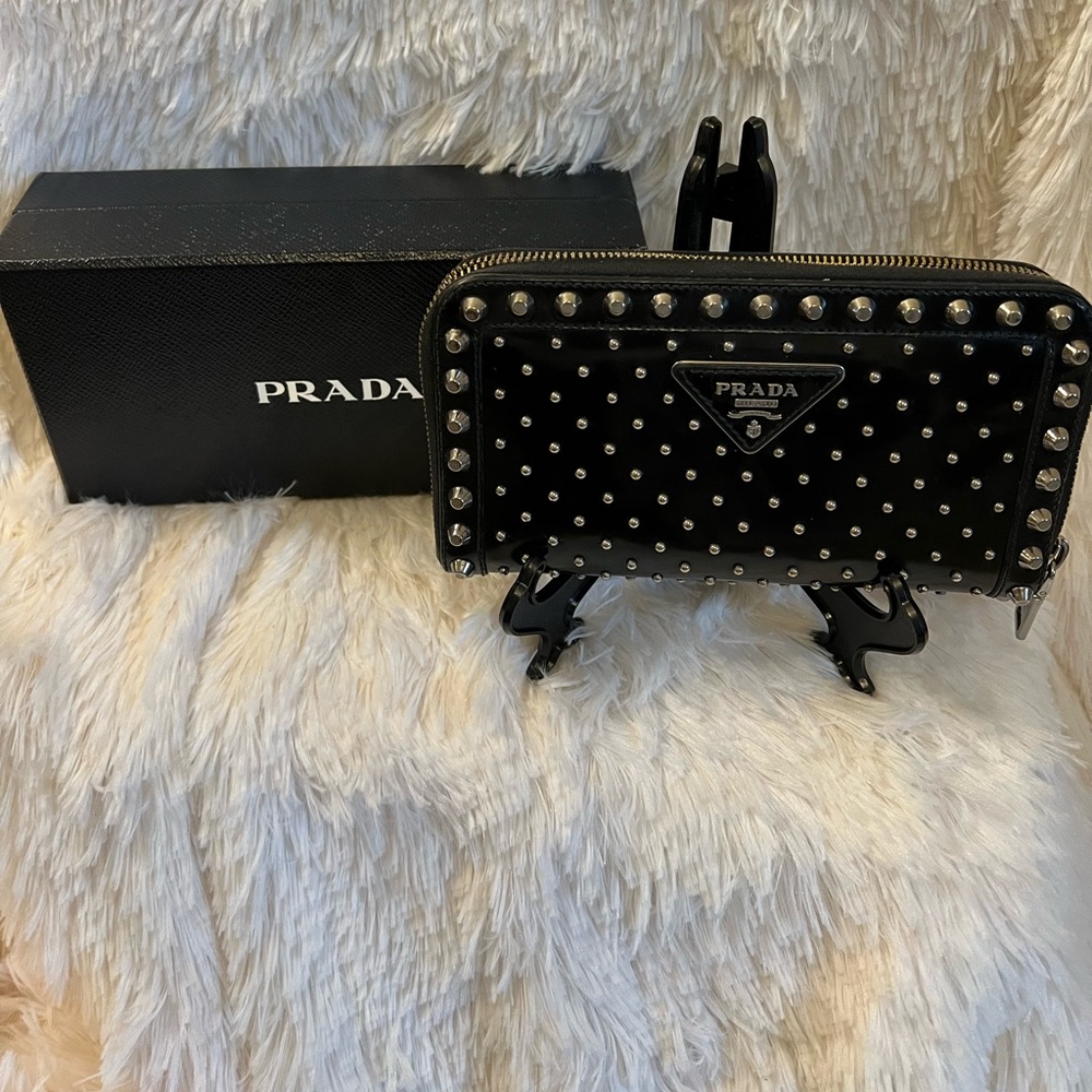 Prada Black Studded Wallet/Clutch